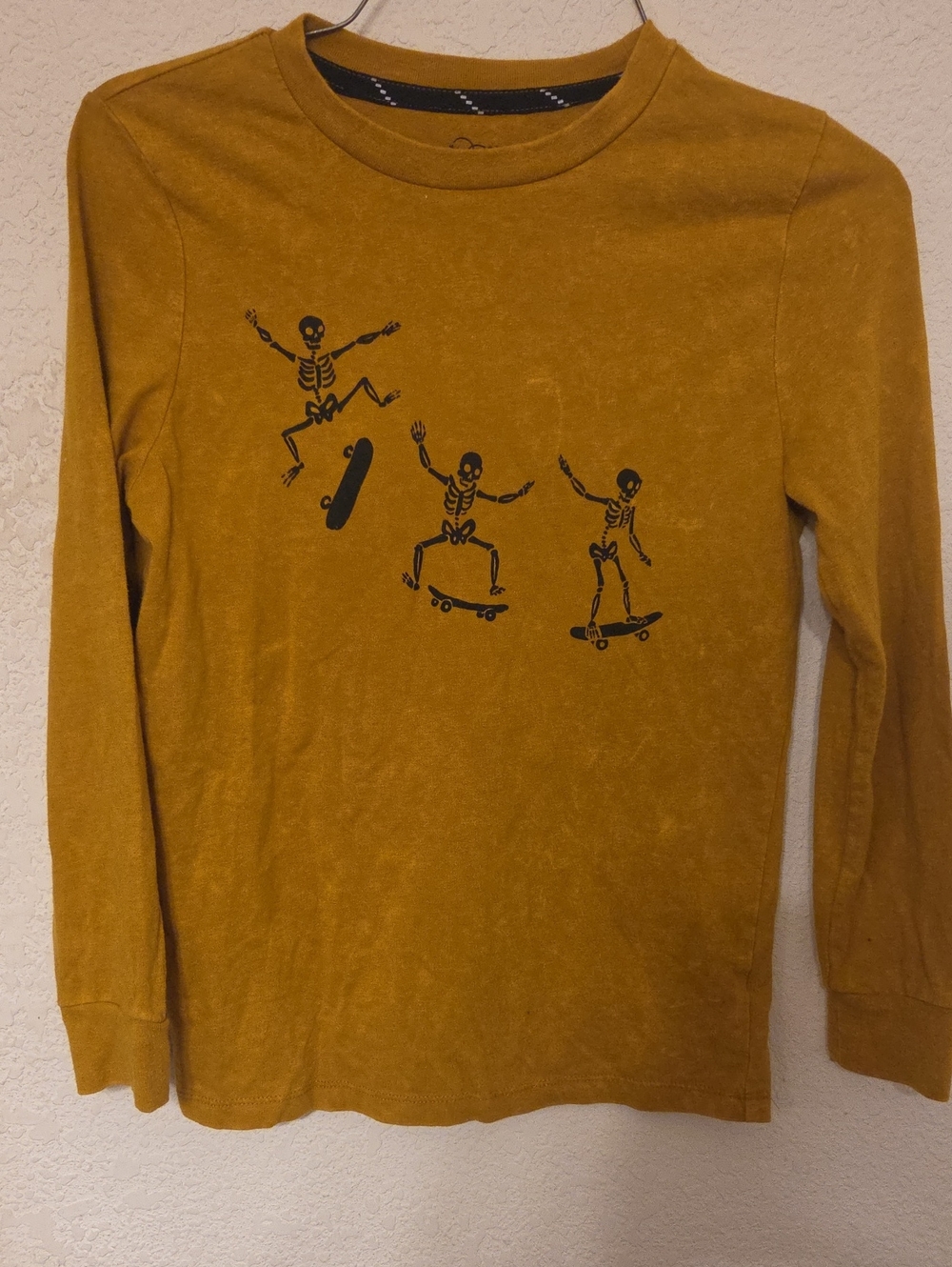 art class Mustard Yellow Long-Sleeve Tee with Black Skateboarding Skeletons